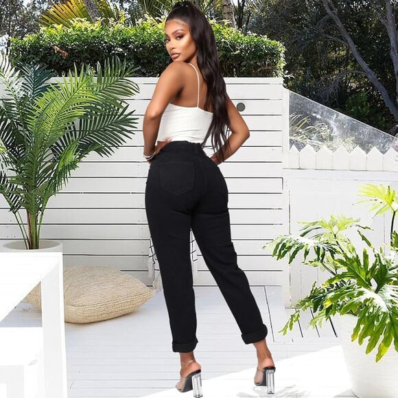 Women's High Waist Denim Jeans Stretch Boot Cut Ripped Cropped Cargo - Picture 7 of 7